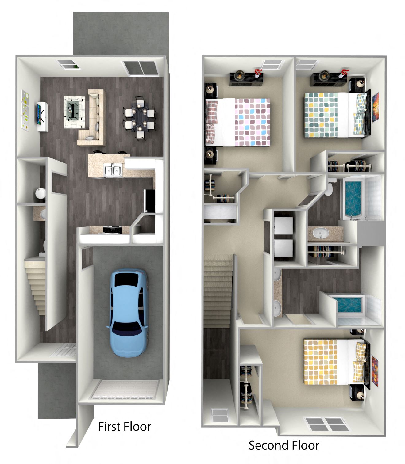 Floor plan for 3 beds, 2.5 baths, 1440 sqft